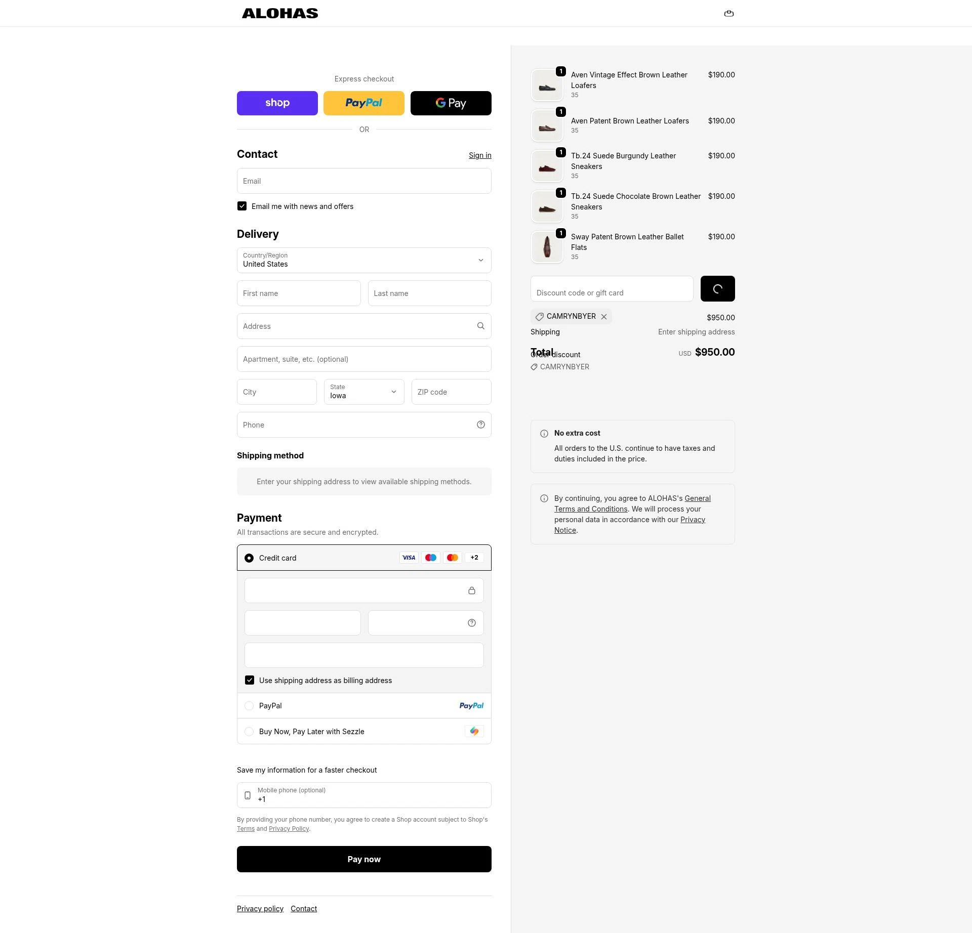 Alohas checkout page showing Alohas coupon code box | Screenshot taken by SimplyCodes community member on Jan 13, 2026