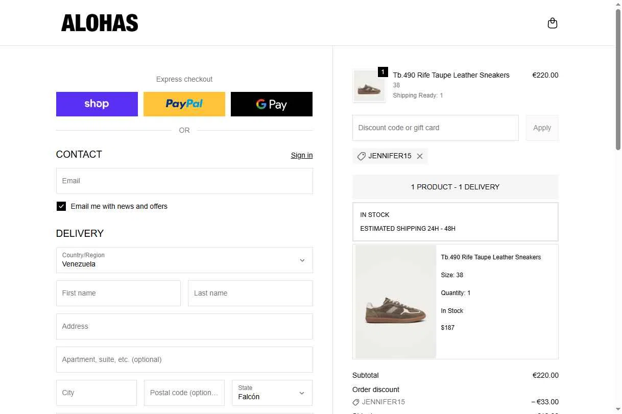 Alohas checkout page showing Alohas coupon code box | Screenshot taken by SimplyCodes community member on Jan 14, 2026