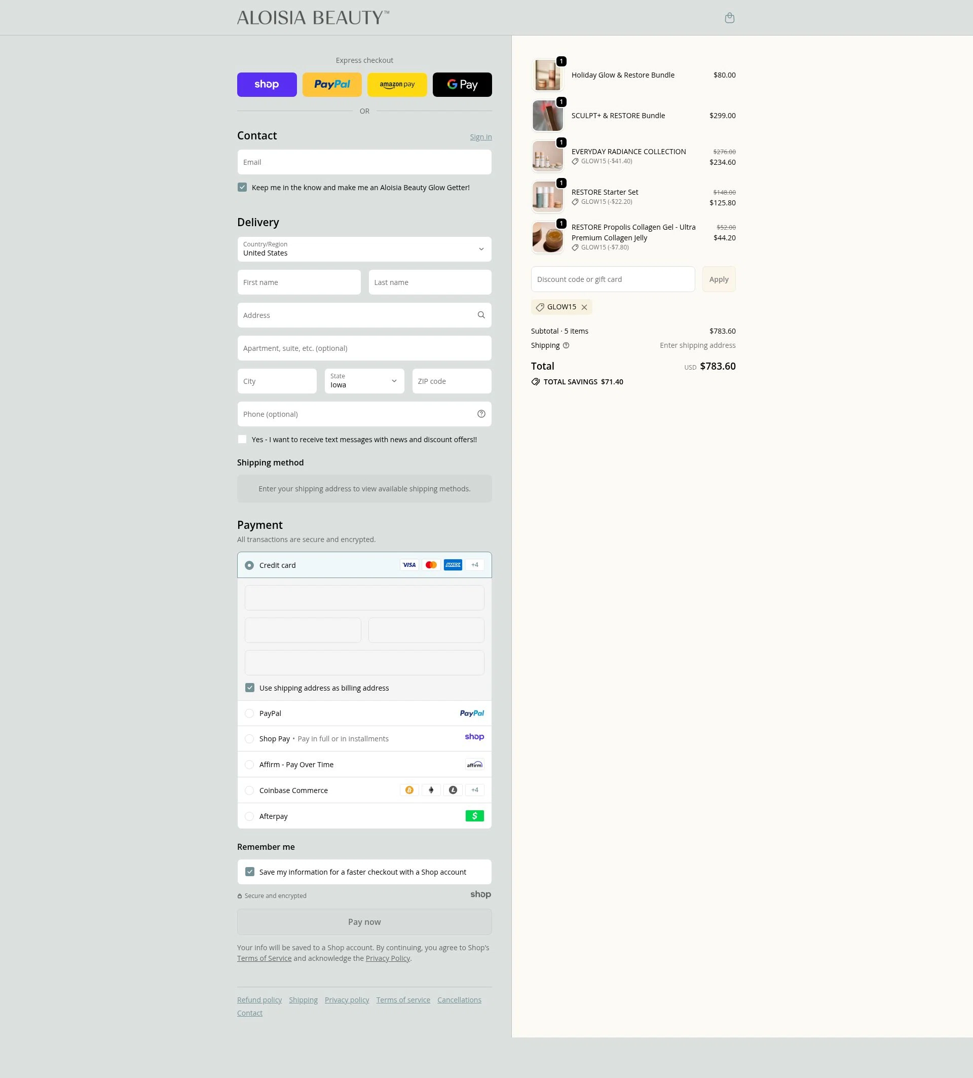 Aloisia Beauty checkout page showing Aloisia Beauty discount code box | Screenshot taken by SimplyCodes community member on Nov 26, 2025