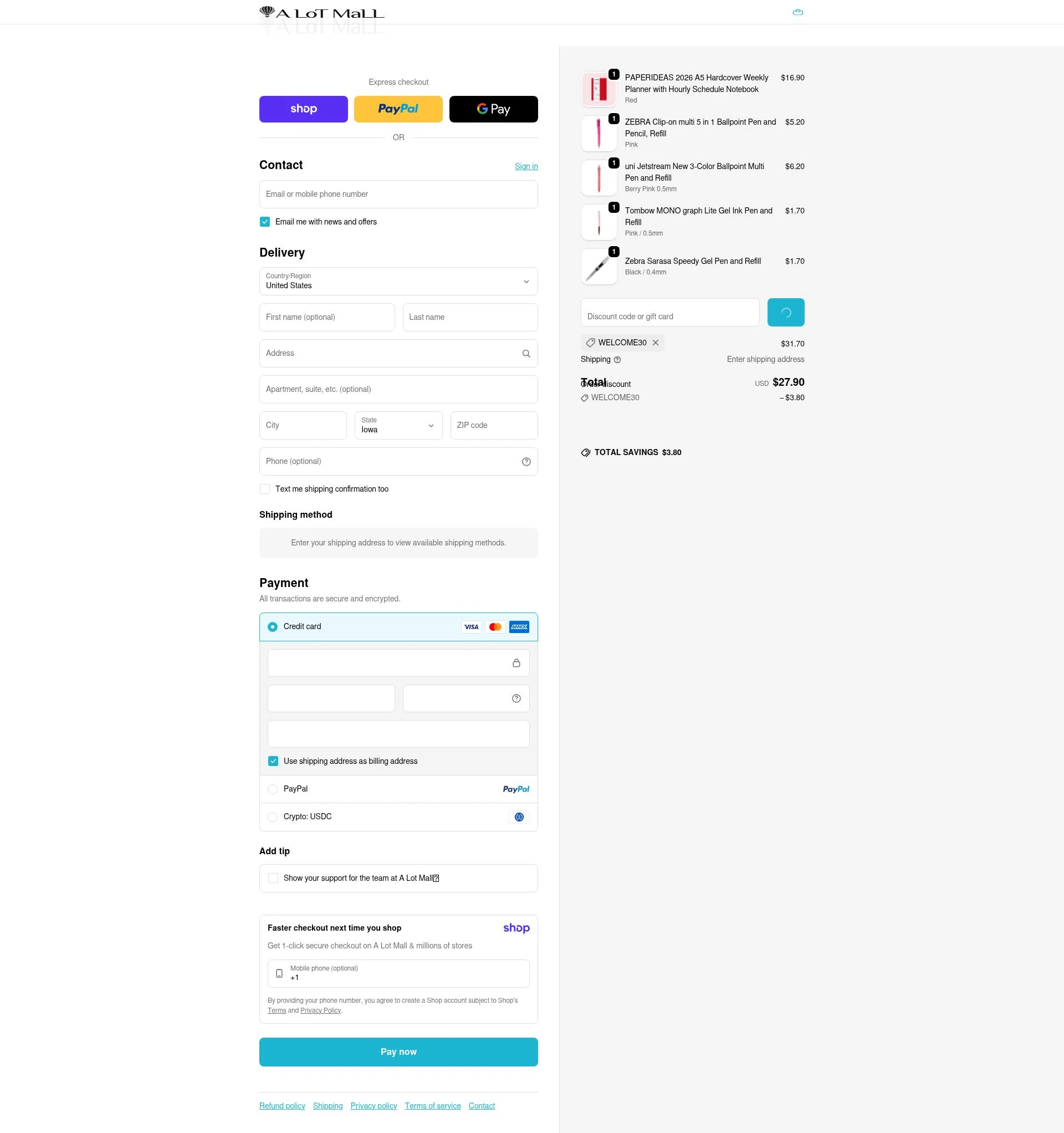 A Lot Mall checkout page showing A Lot Mall promo code box | Screenshot taken by SimplyCodes community member on Jan 11, 2026