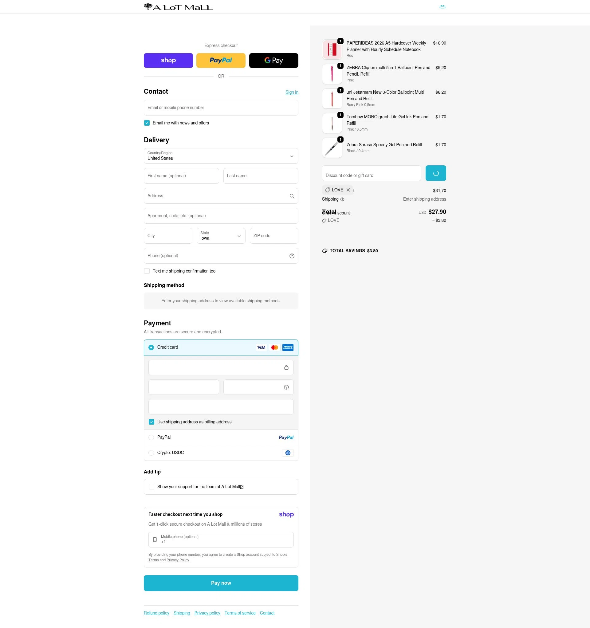 A Lot Mall checkout page showing A Lot Mall promo code box | Screenshot taken by SimplyCodes community member on Jan 11, 2026