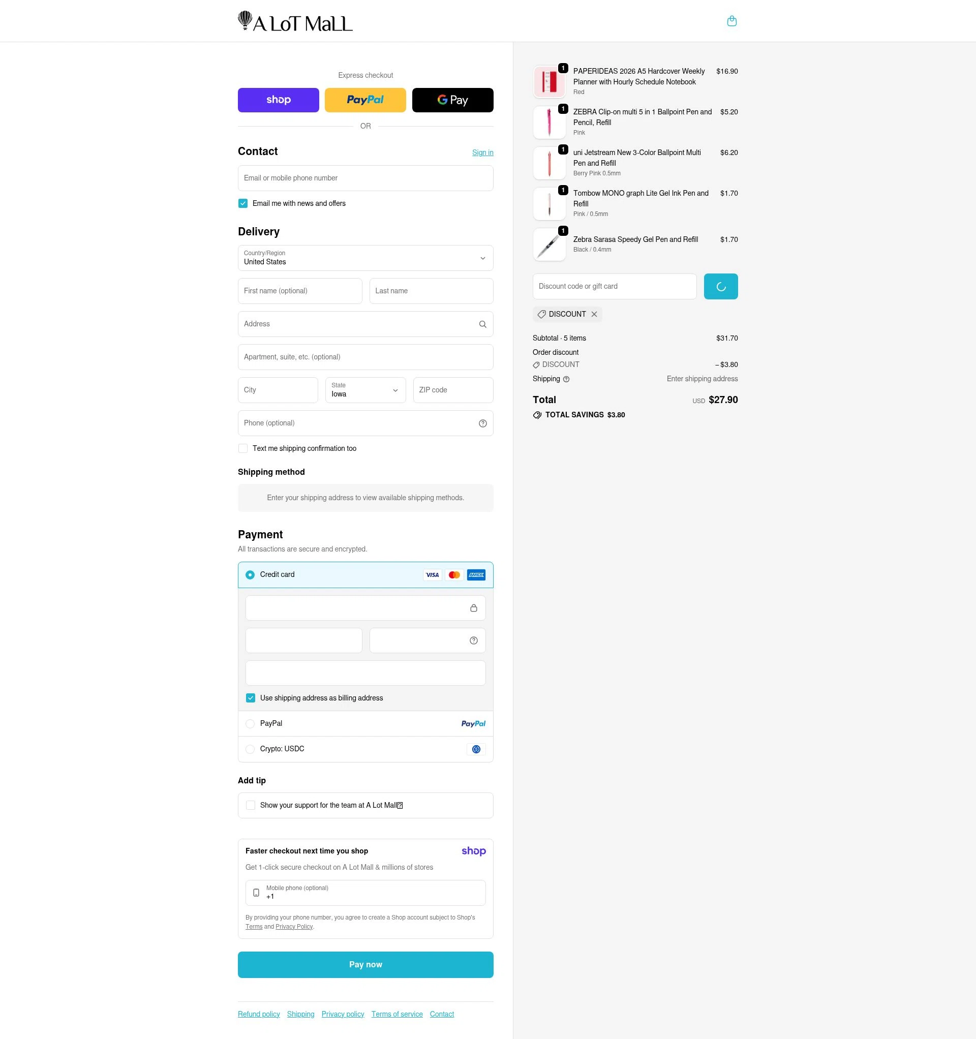 A Lot Mall checkout page showing A Lot Mall promo code box | Screenshot taken by SimplyCodes community member on Jan 11, 2026