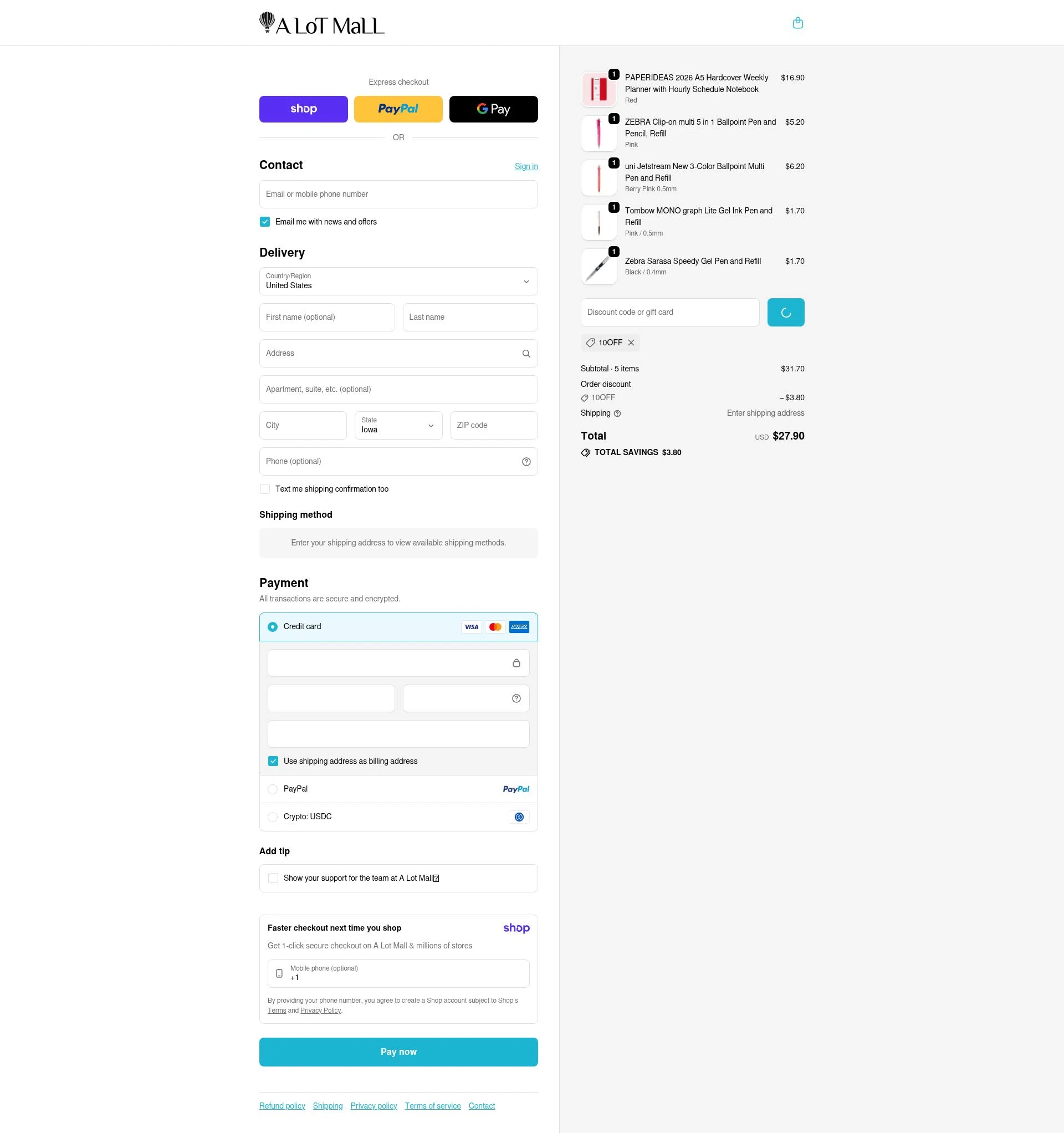 A Lot Mall checkout page showing A Lot Mall promo code box | Screenshot taken by SimplyCodes community member on Jan 11, 2026