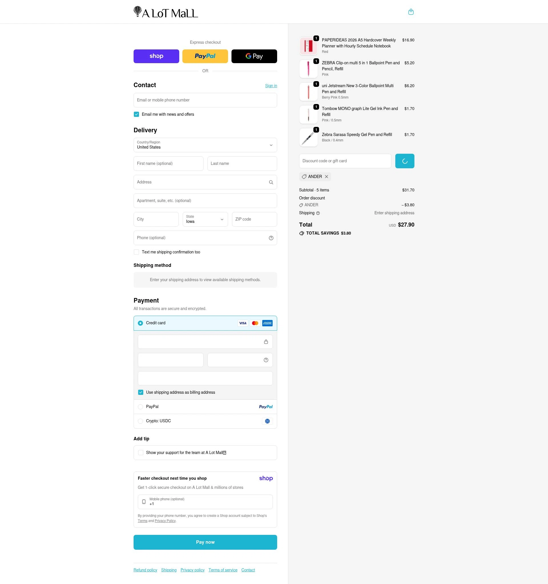 A Lot Mall checkout page showing A Lot Mall promo code box | Screenshot taken by SimplyCodes community member on Jan 11, 2026