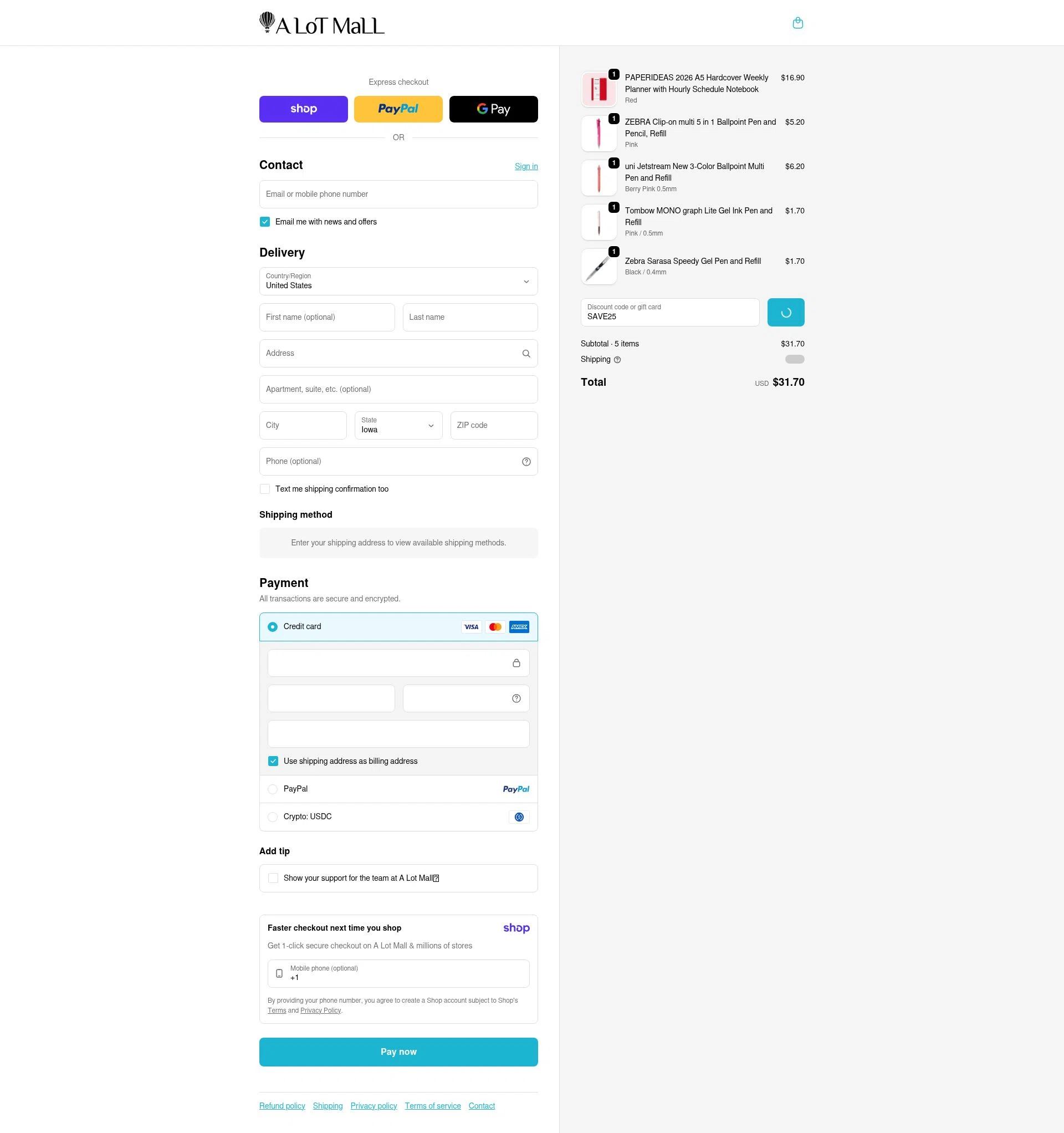 A Lot Mall checkout page showing A Lot Mall promo code box | Screenshot taken by SimplyCodes community member on Jan 11, 2026