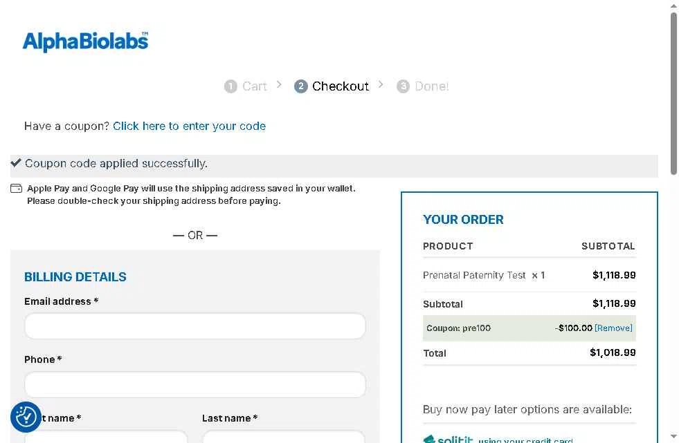 Alpha Biolabs USA checkout page showing Alpha Biolabs USA promo code box | Screenshot taken by SimplyCodes community member on Oct 6, 2025