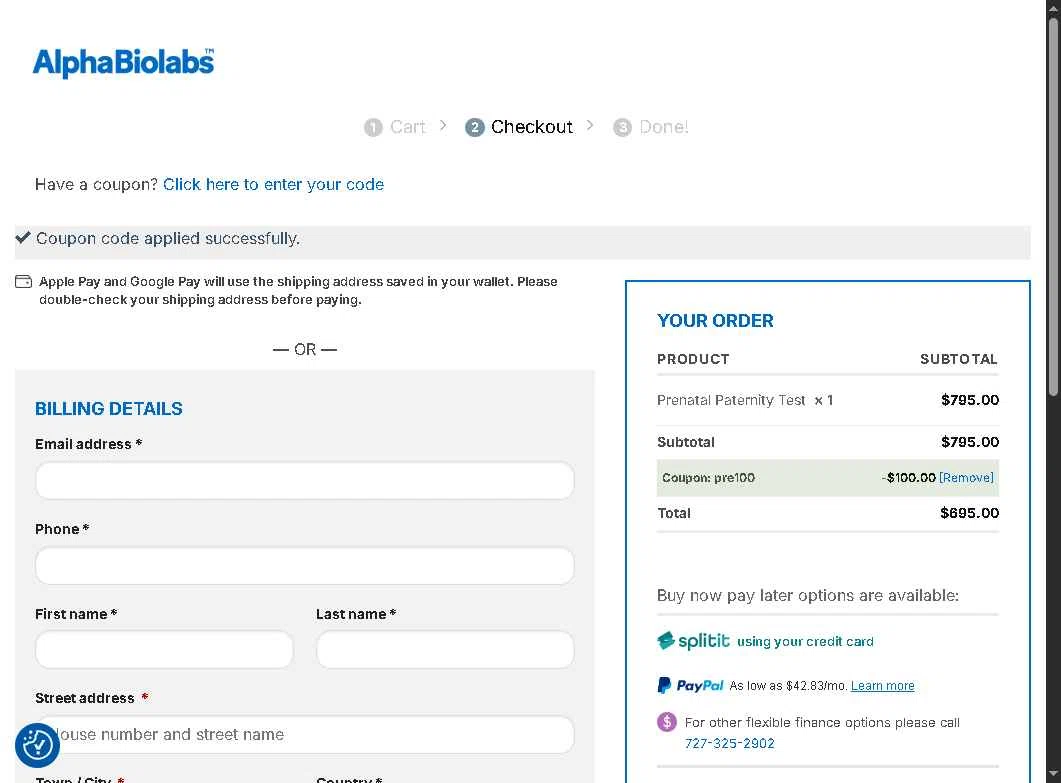 Alpha Biolabs USA checkout page showing Alpha Biolabs USA promo code box | Screenshot taken by SimplyCodes community member on Oct 6, 2025