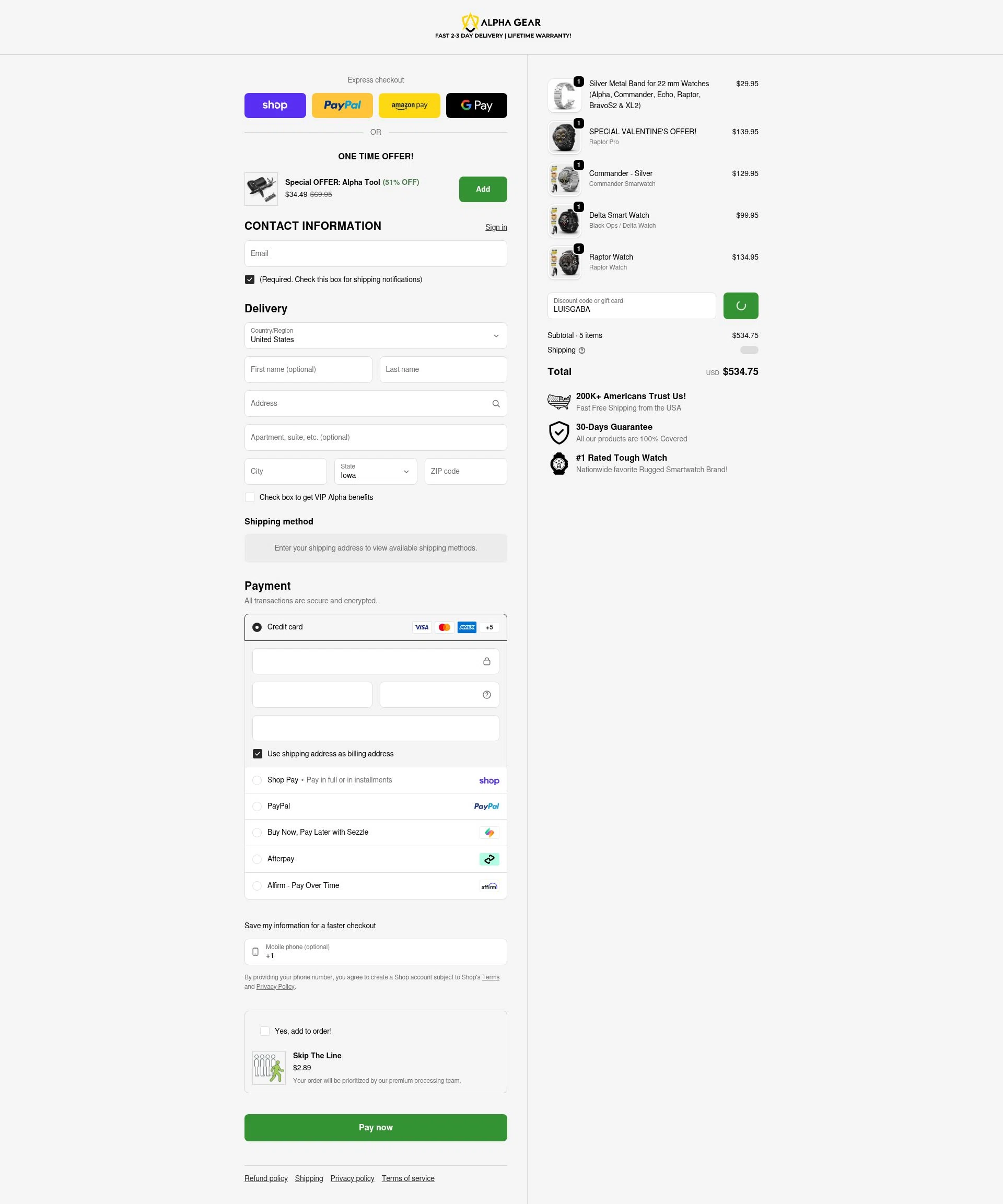AlphaGearUS checkout page showing AlphaGearUS promo code box | Screenshot taken by SimplyCodes community member on Feb 12, 2026