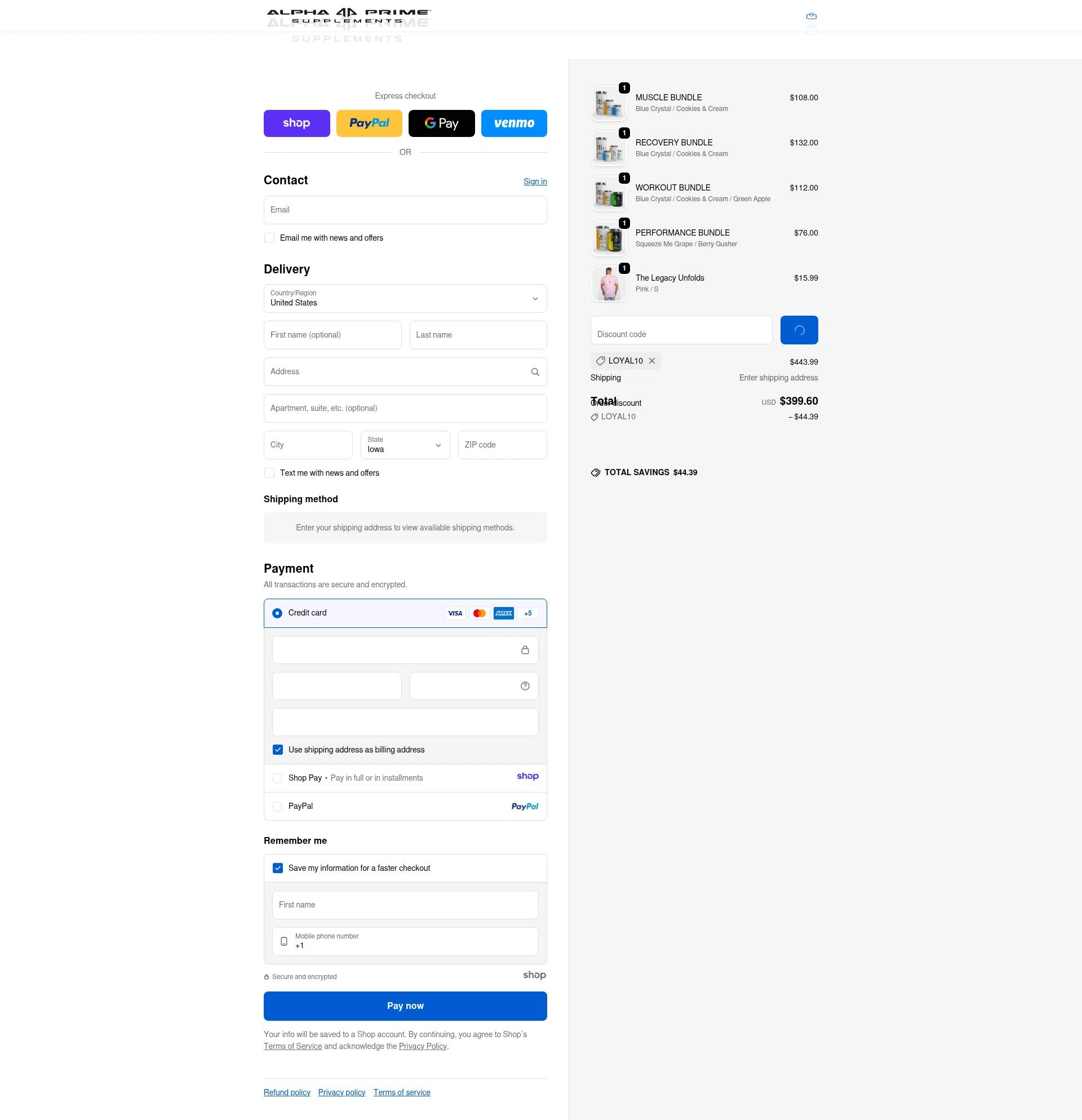 Alpha Prime Supplements checkout page showing Alpha Prime Supplements discount code box | Screenshot taken by SimplyCodes community member on Jan 17, 2026