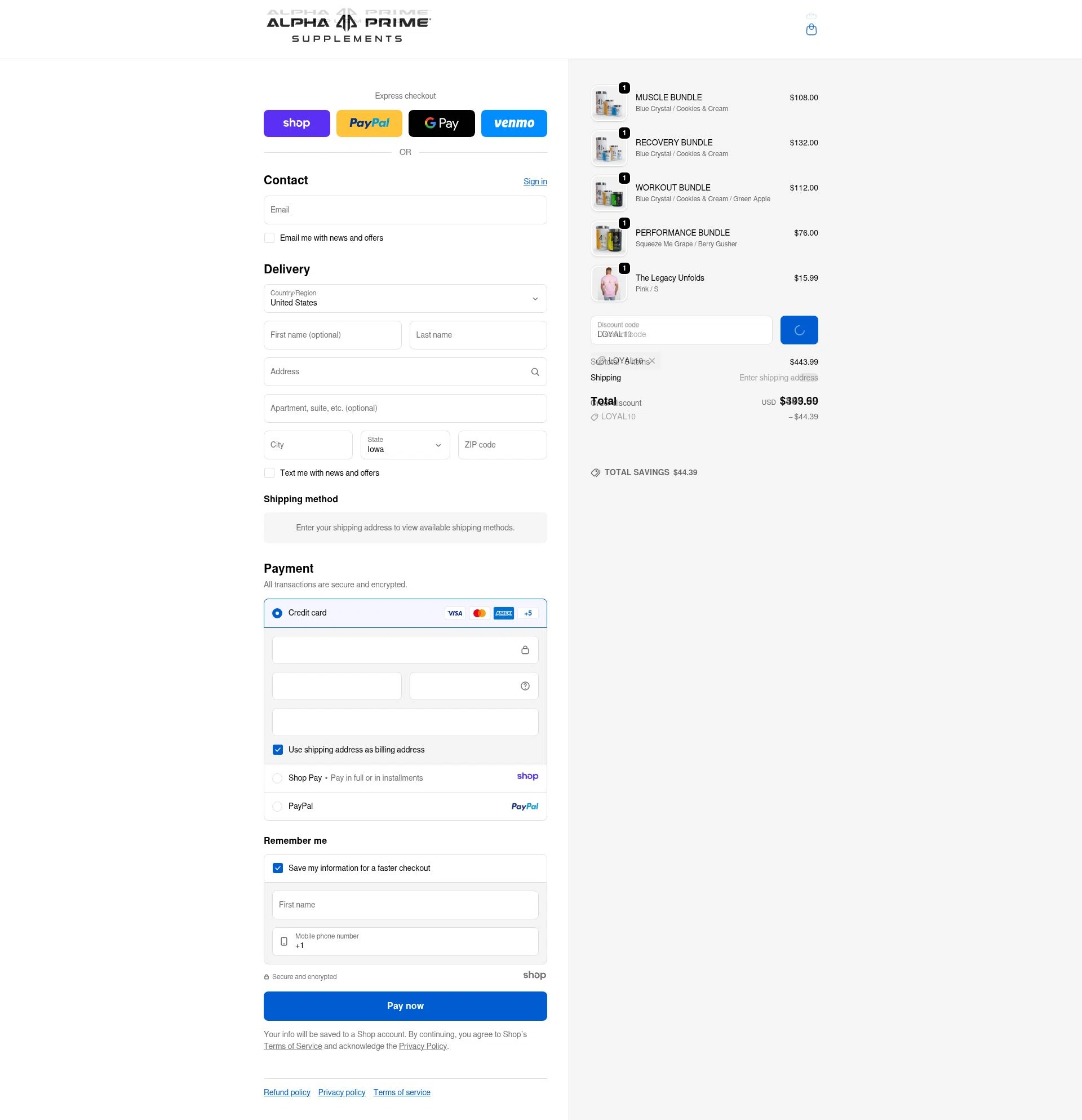 Alpha Prime Supplements checkout page showing Alpha Prime Supplements discount code box | Screenshot taken by SimplyCodes community member on Jan 2, 2026
