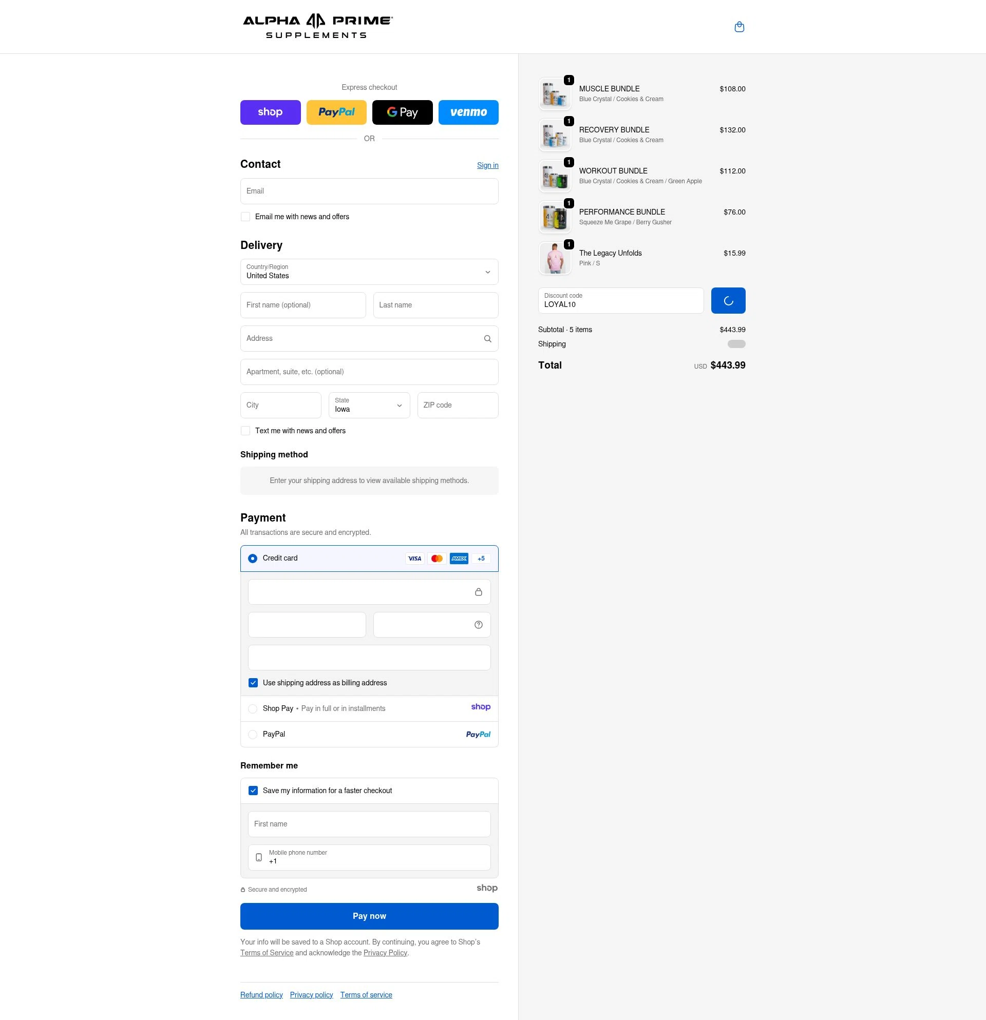 Alpha Prime Supplements checkout page showing Alpha Prime Supplements discount code box | Screenshot taken by SimplyCodes community member on Dec 28, 2025