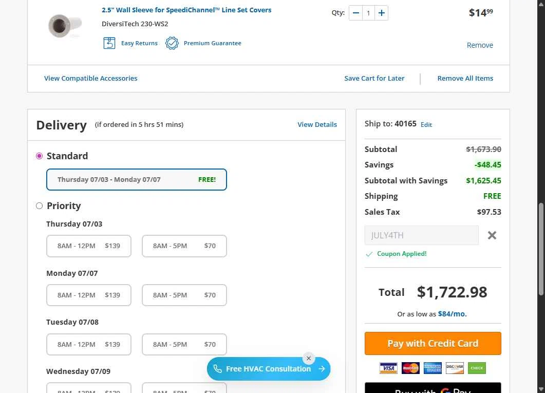 Alpine Home Air Products checkout page showing Alpine Home Air Products coupon code box | Screenshot taken by SimplyCodes community member on Jul 2, 2025
