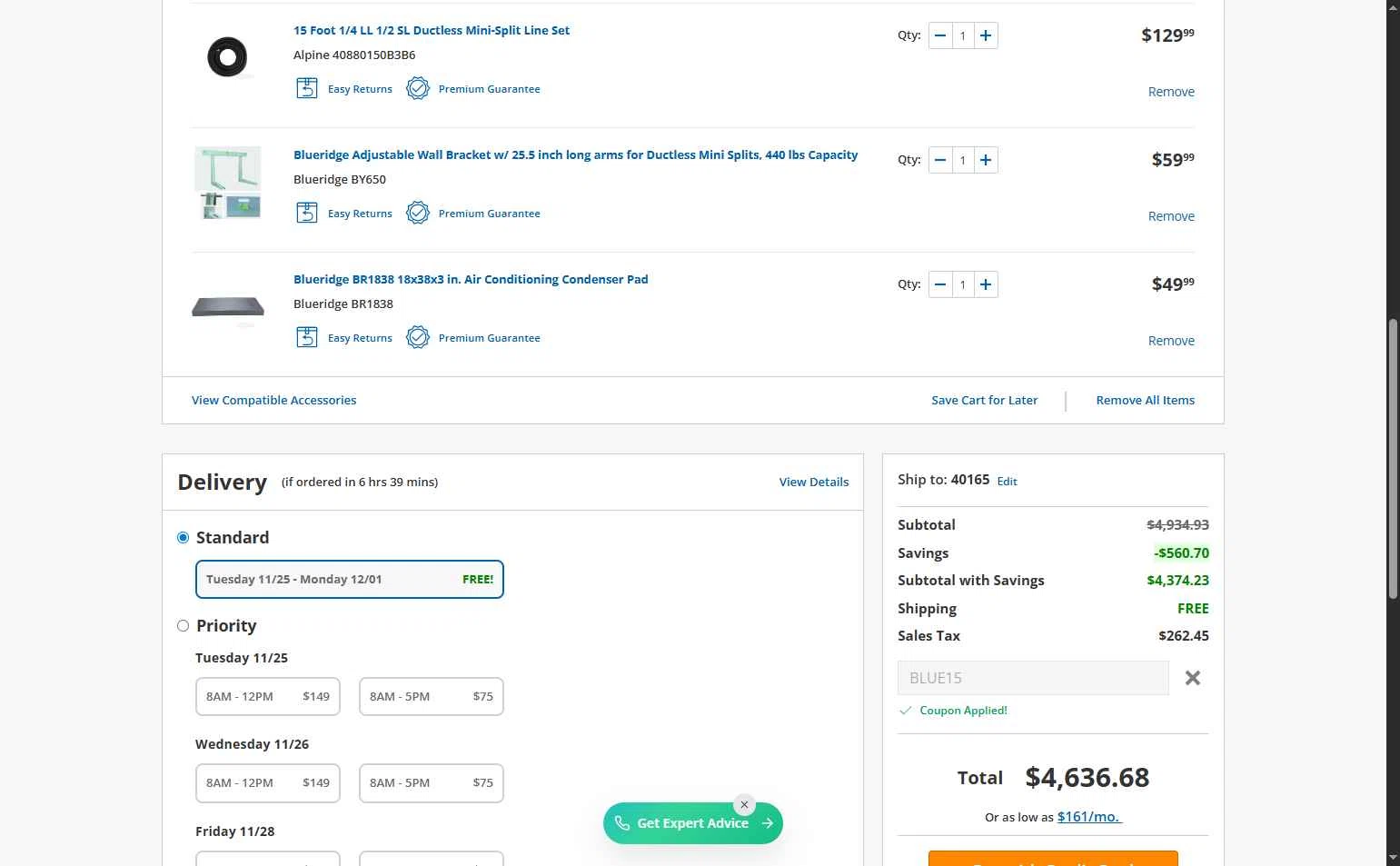 Alpine Home Air Products checkout page showing Alpine Home Air Products coupon code box | Screenshot taken by SimplyCodes community member on Nov 24, 2025
