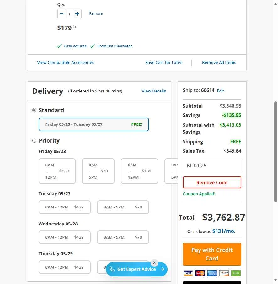 Alpine Home Air Products checkout page showing Alpine Home Air Products coupon code box | Screenshot taken by SimplyCodes community member on May 22, 2025