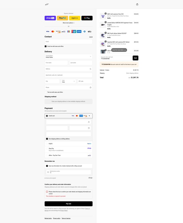 ALPINESTARS checkout page showing ALPINESTARS discount code box | Screenshot taken by SimplyCodes community member on Aug 25, 2025