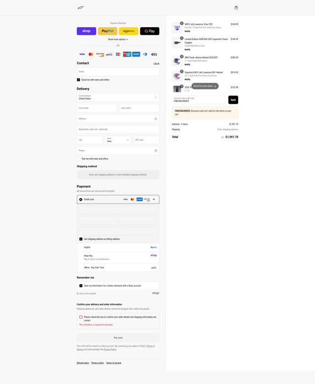 ALPINESTARS checkout page showing ALPINESTARS discount code box | Screenshot taken by SimplyCodes community member on Sep 6, 2025