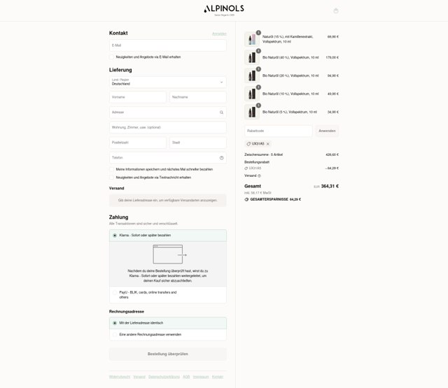 Alpinols checkout page showing Alpinols promo code box | Screenshot taken by SimplyCodes community member on Aug 19, 2025