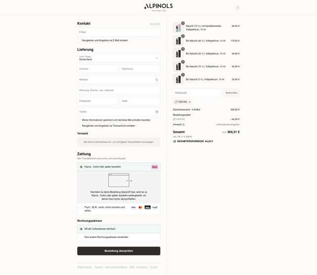 Alpinols checkout page showing Alpinols promo code box | Screenshot taken by SimplyCodes community member on Aug 28, 2025
