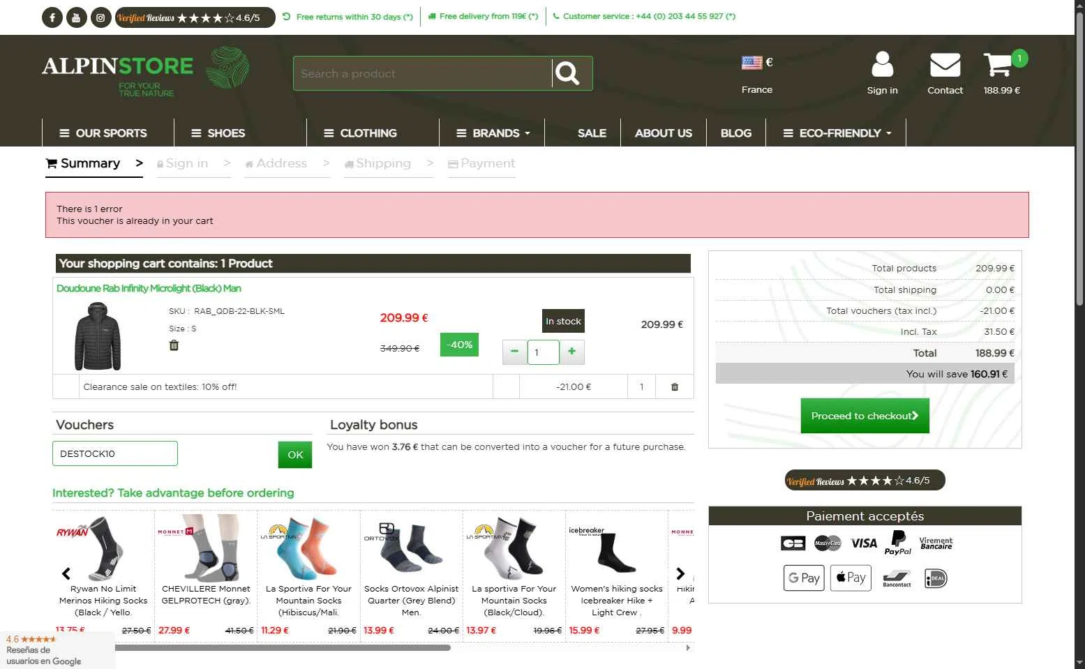 Alpin Store checkout page showing Alpin Store promo code box | Screenshot taken by SimplyCodes community member on Aug 12, 2025