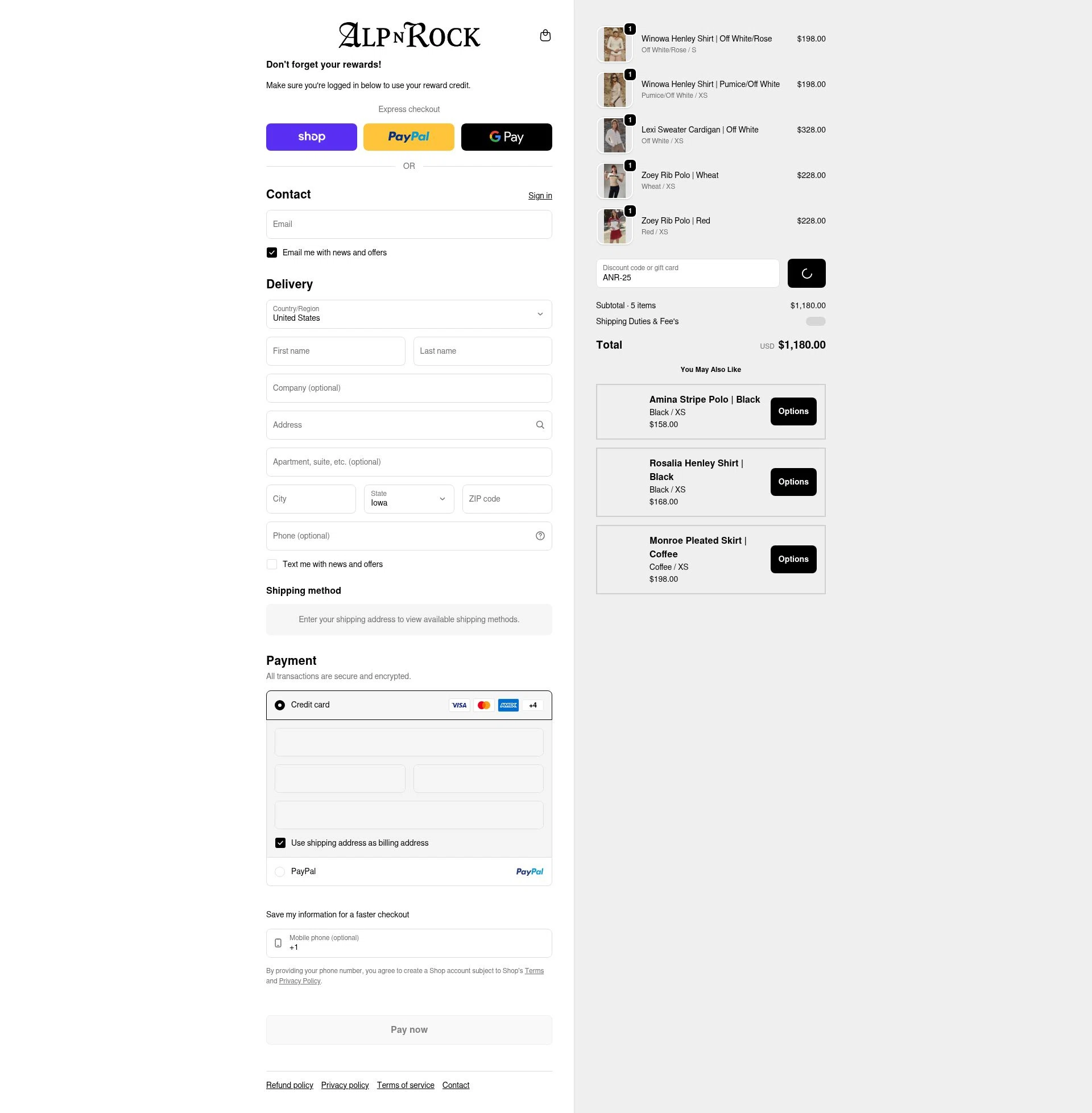 Alp-n-Rock checkout page showing Alp-n-Rock discount code box | Screenshot taken by SimplyCodes community member on Feb 16, 2026