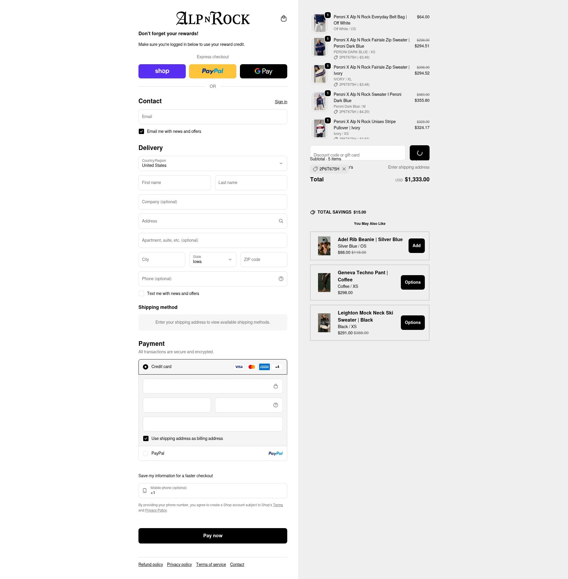 Alp-n-Rock checkout page showing Alp-n-Rock discount code box | Screenshot taken by SimplyCodes community member on Feb 11, 2026