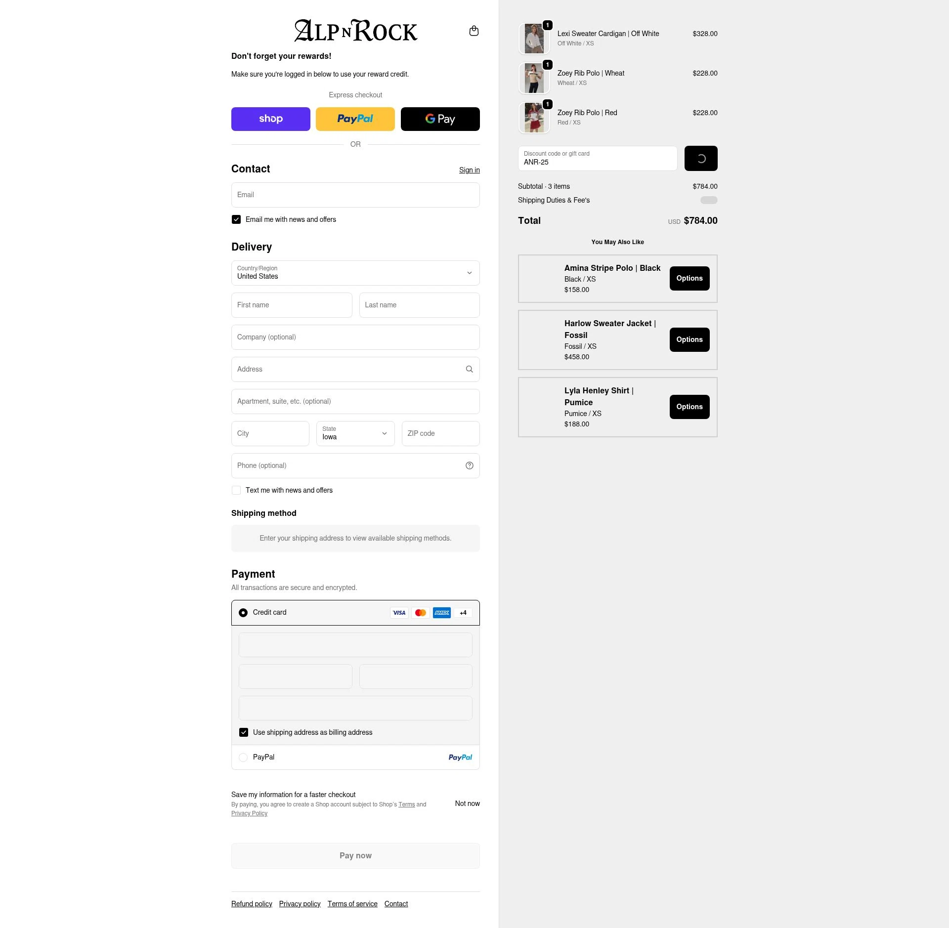 Alp-n-Rock checkout page showing Alp-n-Rock discount code box | Screenshot taken by SimplyCodes community member on Feb 18, 2026