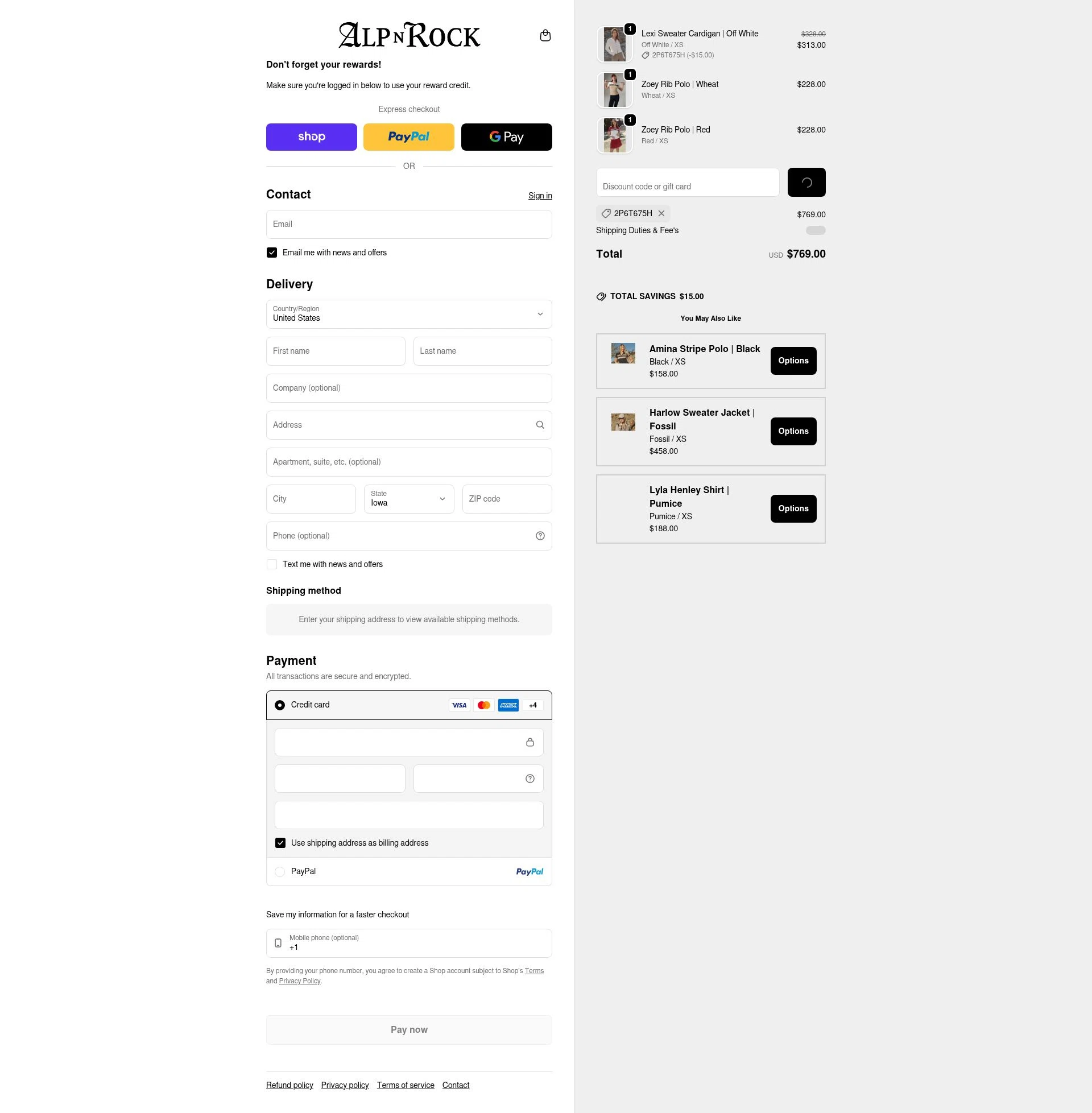 Alp-n-Rock checkout page showing Alp-n-Rock discount code box | Screenshot taken by SimplyCodes community member on Feb 20, 2026