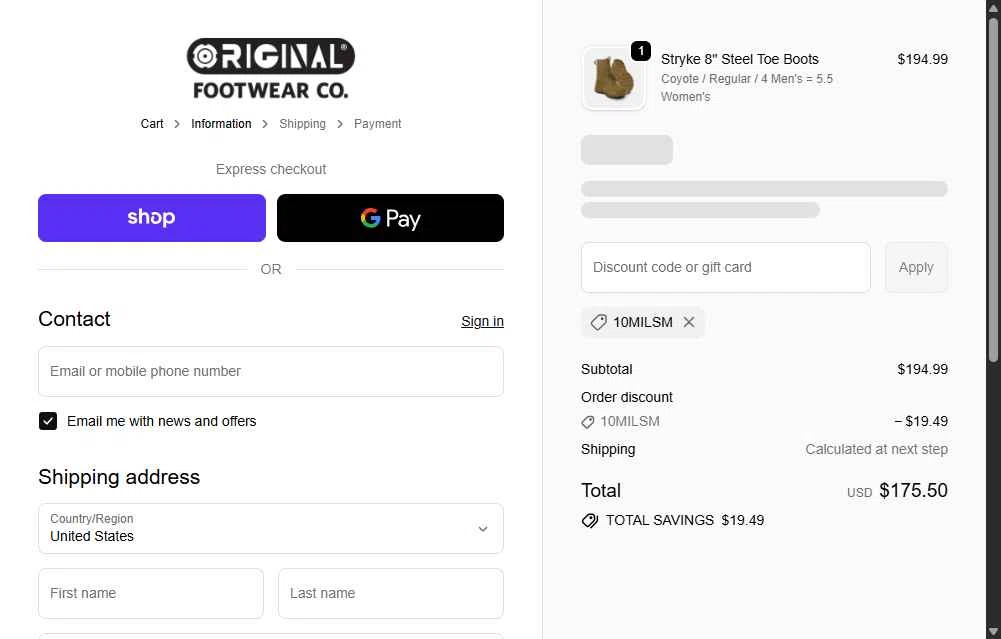 Altama checkout page showing Altama discount code box | Screenshot taken by SimplyCodes community member on Dec 10, 2025