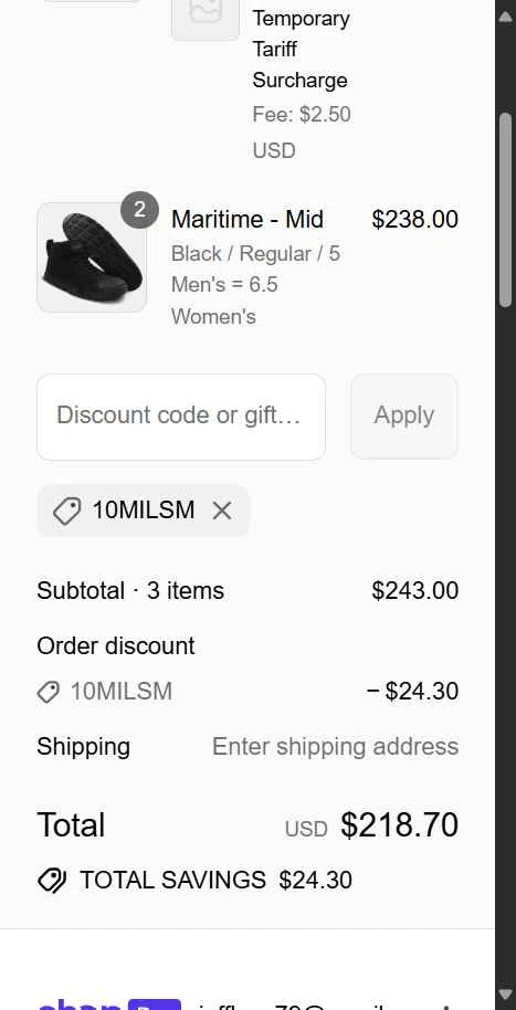 Altama checkout page showing Altama discount code box | Screenshot taken by SimplyCodes community member on Aug 16, 2025