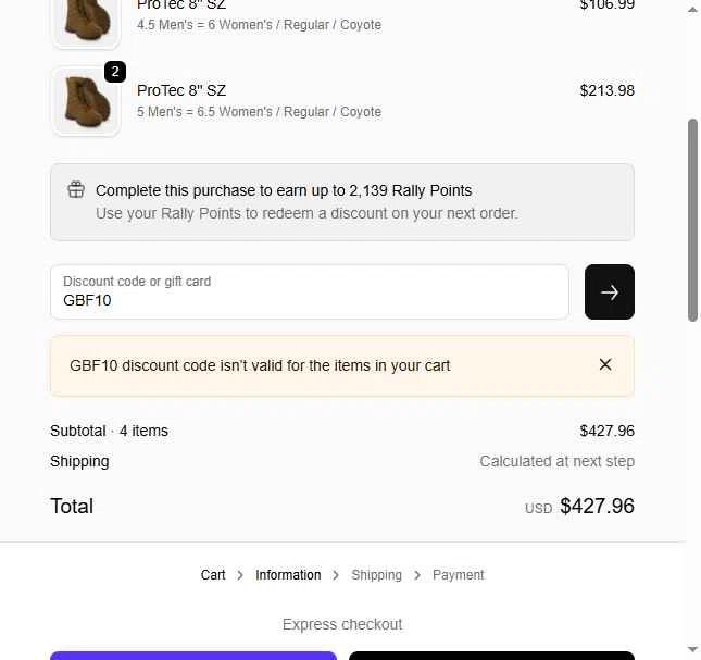 Altama checkout page showing Altama discount code box | Screenshot taken by SimplyCodes community member on Oct 13, 2025