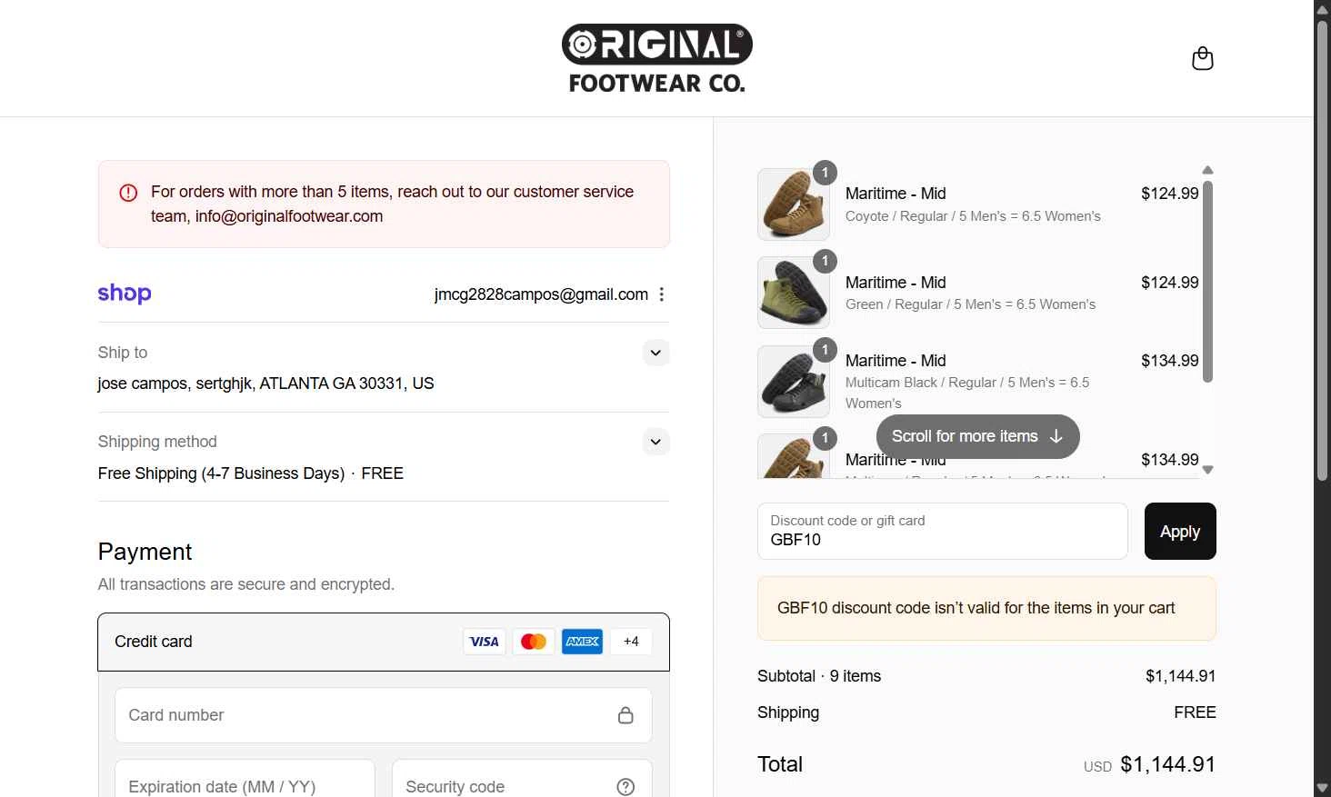 Altama checkout page showing Altama discount code box | Screenshot taken by SimplyCodes community member on Sep 14, 2025