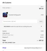 WELCOME20 coupon verification screenshot