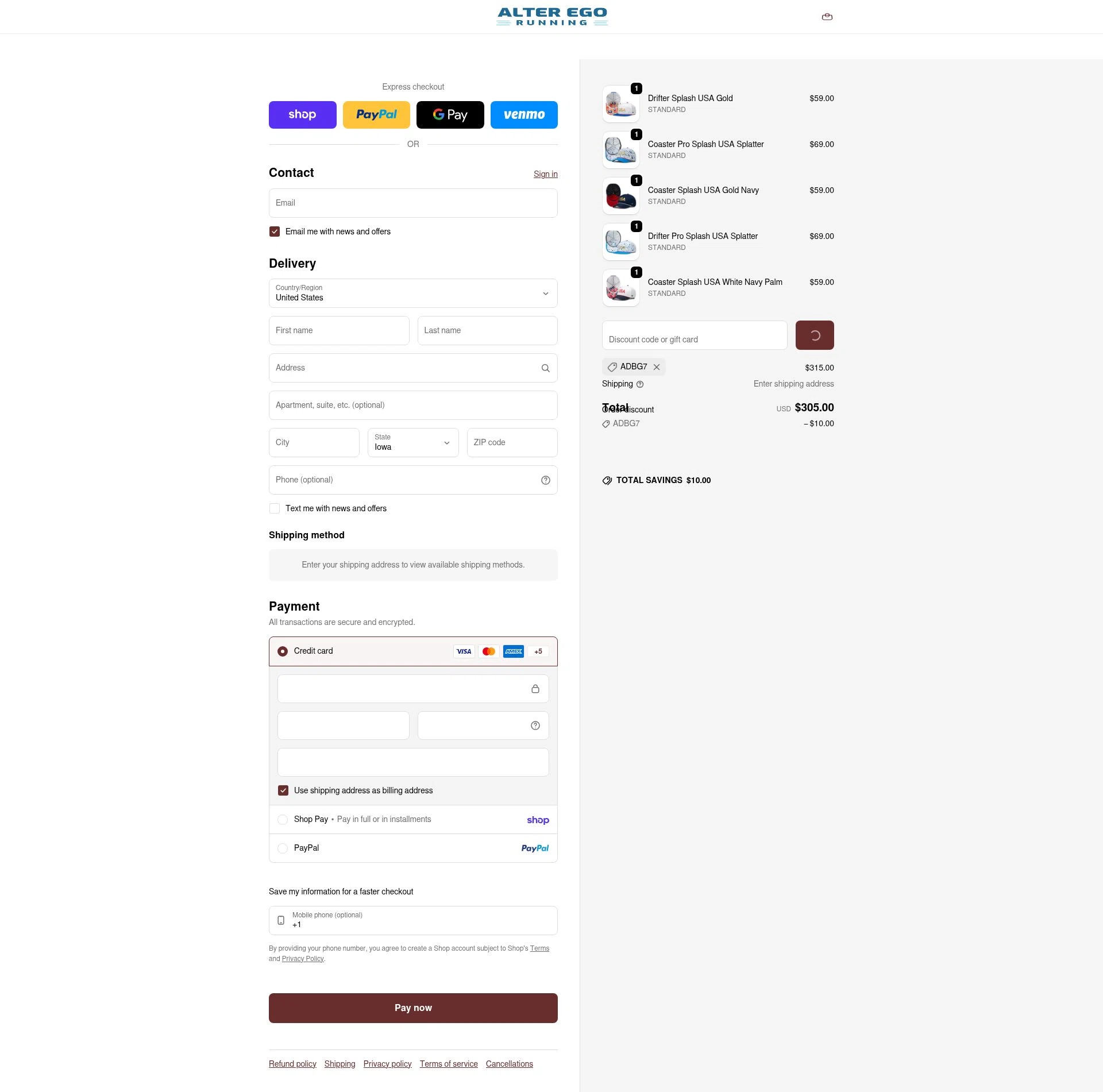 Alter Ego Running checkout page showing Alter Ego Running discount code box | Screenshot taken by SimplyCodes community member on Feb 8, 2026