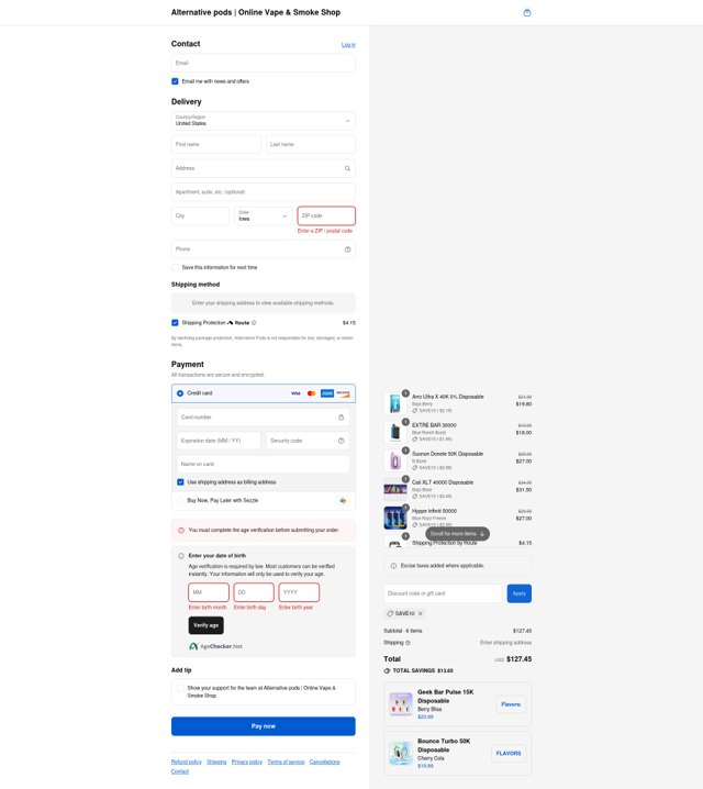Alternative Pods checkout page showing Alternative Pods discount code box | Screenshot taken by SimplyCodes community member on Sep 4, 2025