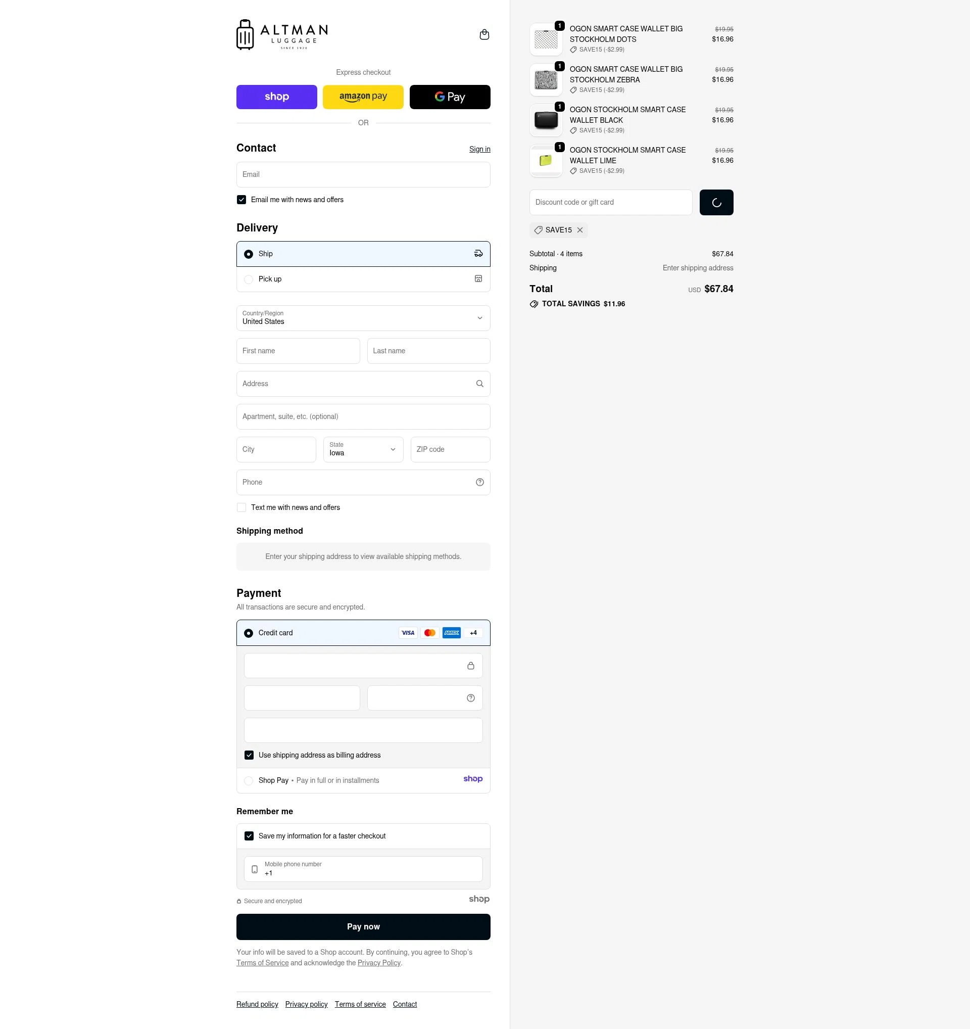 Altman Luggage checkout page showing Altman Luggage discount code box | Screenshot taken by SimplyCodes community member on Jan 2, 2026