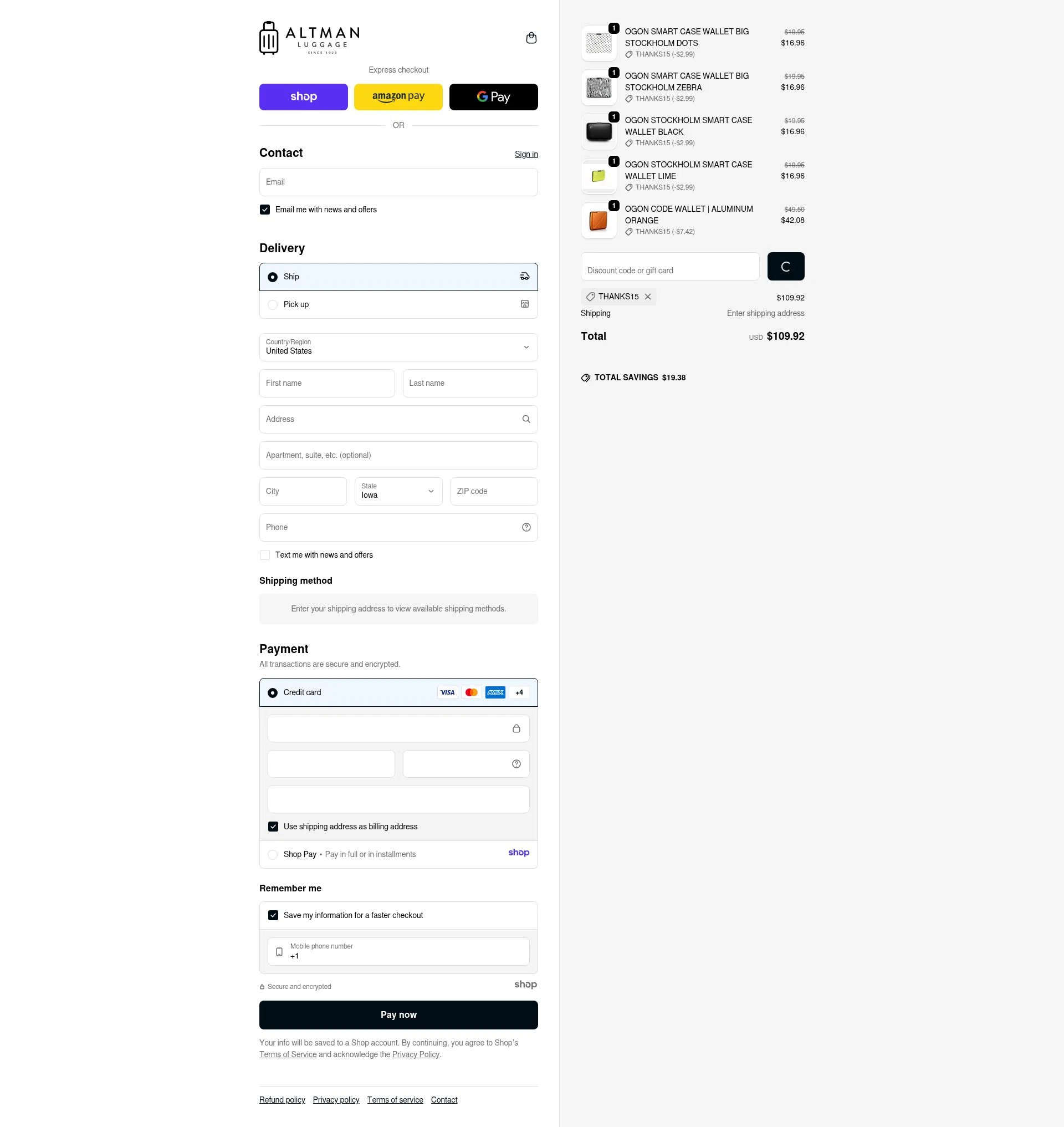 Altman Luggage checkout page showing Altman Luggage discount code box | Screenshot taken by SimplyCodes community member on Dec 16, 2025