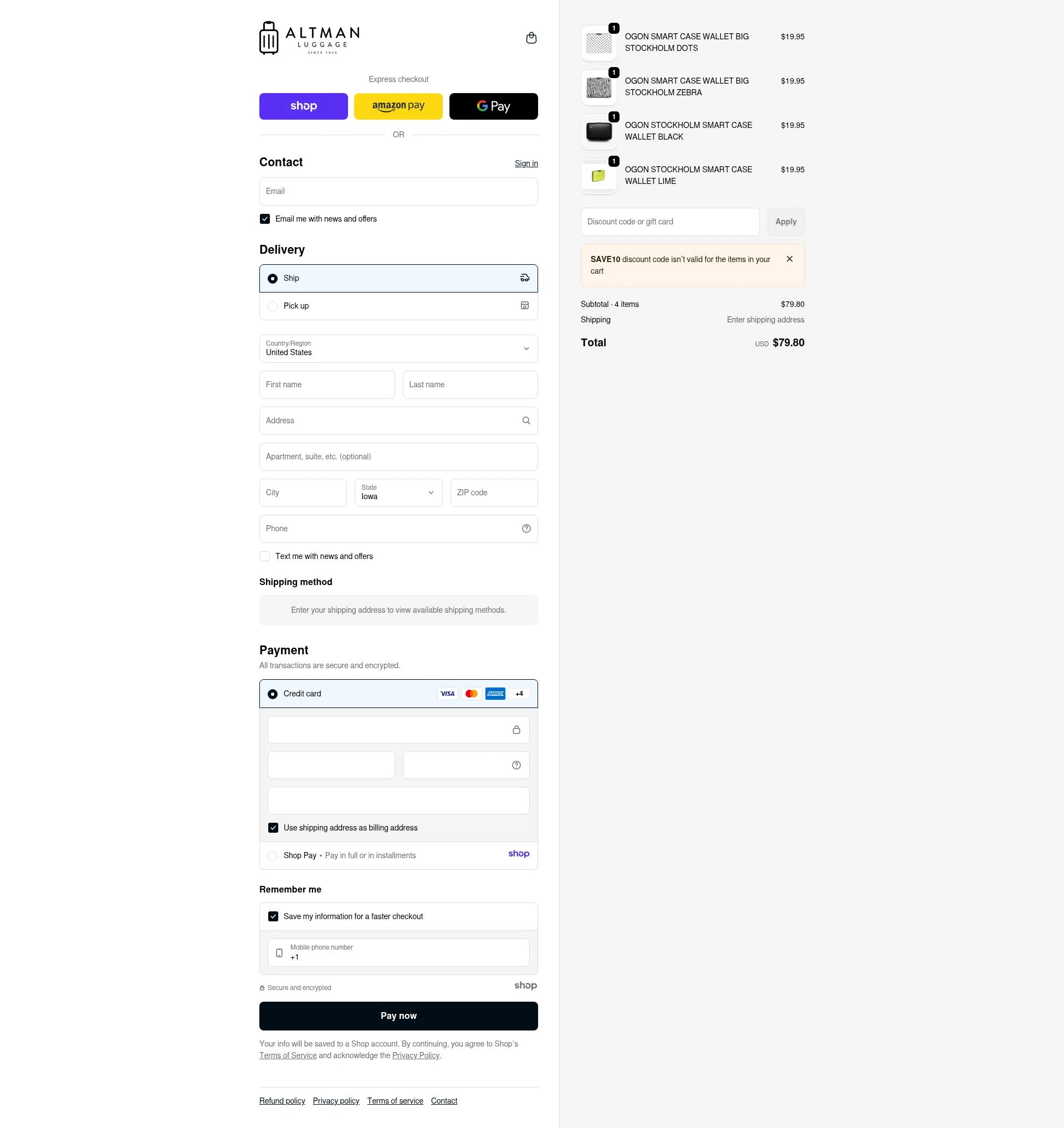 Altman Luggage checkout page showing Altman Luggage discount code box | Screenshot taken by SimplyCodes community member on Dec 23, 2025