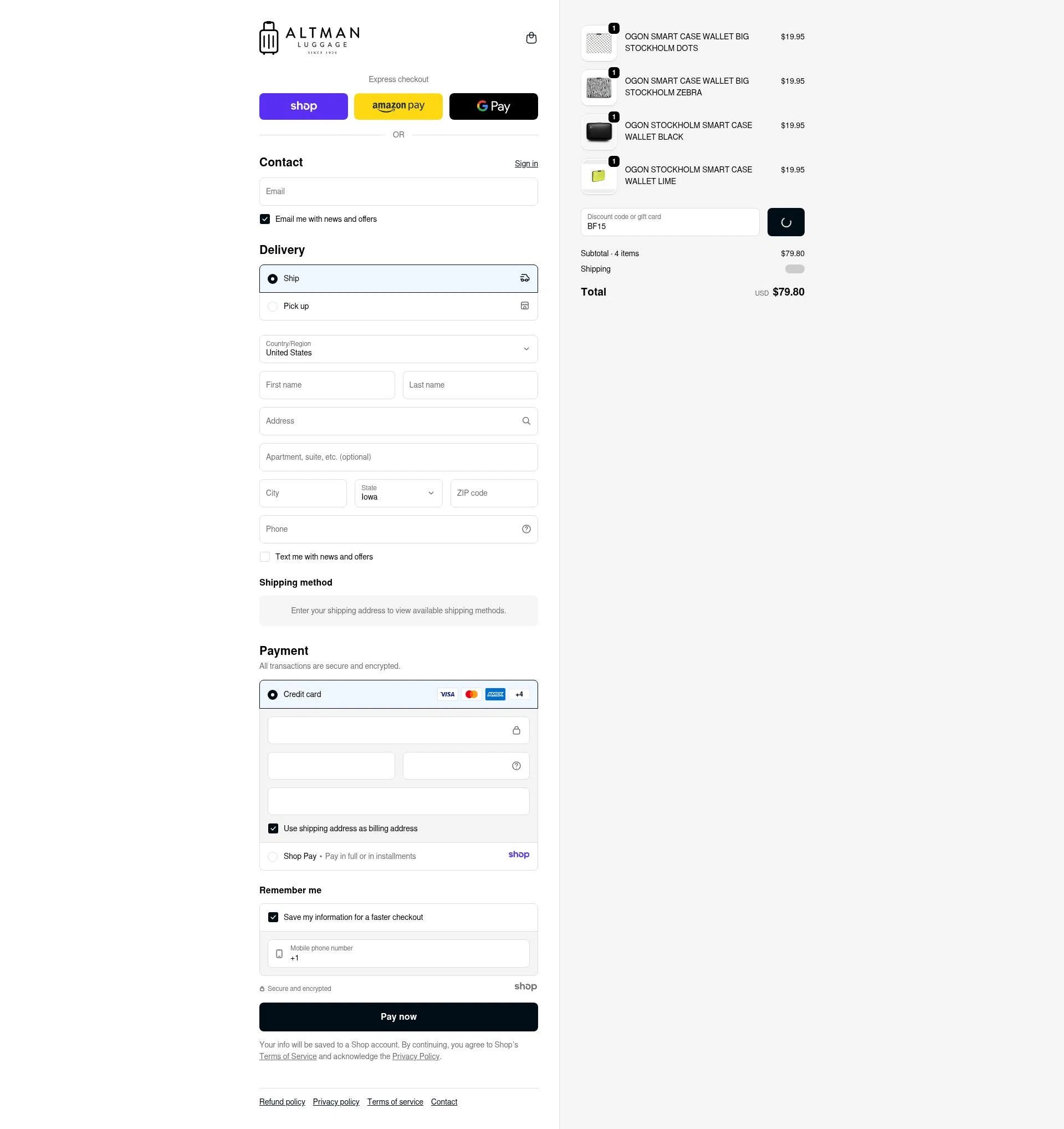 Altman Luggage checkout page showing Altman Luggage discount code box | Screenshot taken by SimplyCodes community member on Dec 23, 2025