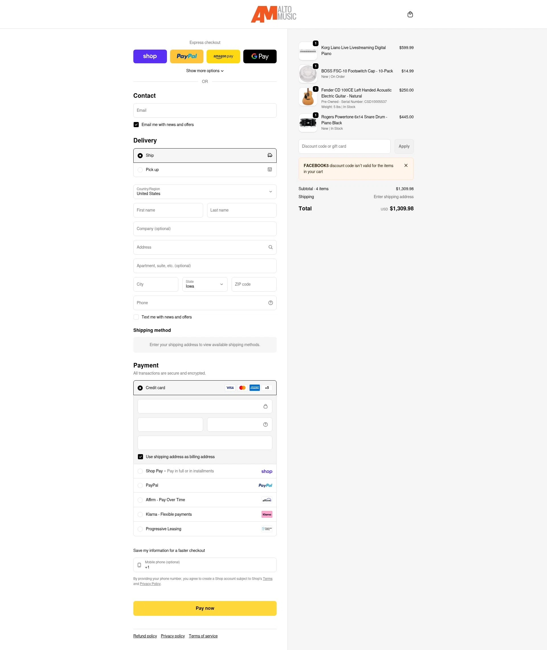 Alto Music checkout page showing Alto Music promo code box | Screenshot taken by SimplyCodes community member on Feb 2, 2026