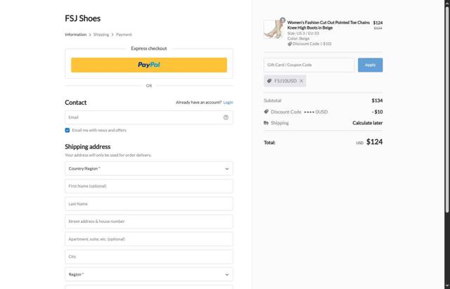 FSJ Shoes checkout page showing FSJ Shoes promo code box | Screenshot taken by SimplyCodes community member on Sep 5, 2025