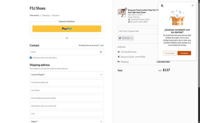 FSJ Shoes checkout page showing FSJ Shoes promo code box | Screenshot taken by SimplyCodes community member on Sep 5, 2025