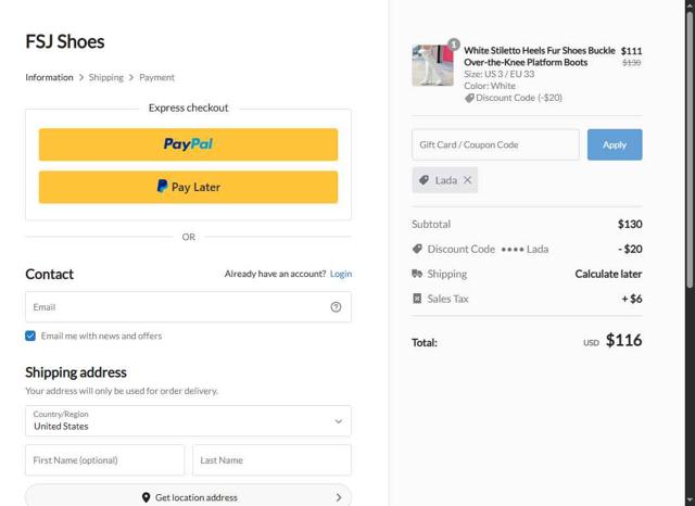 FSJ Shoes checkout page showing FSJ Shoes promo code box | Screenshot taken by SimplyCodes community member on Aug 24, 2025