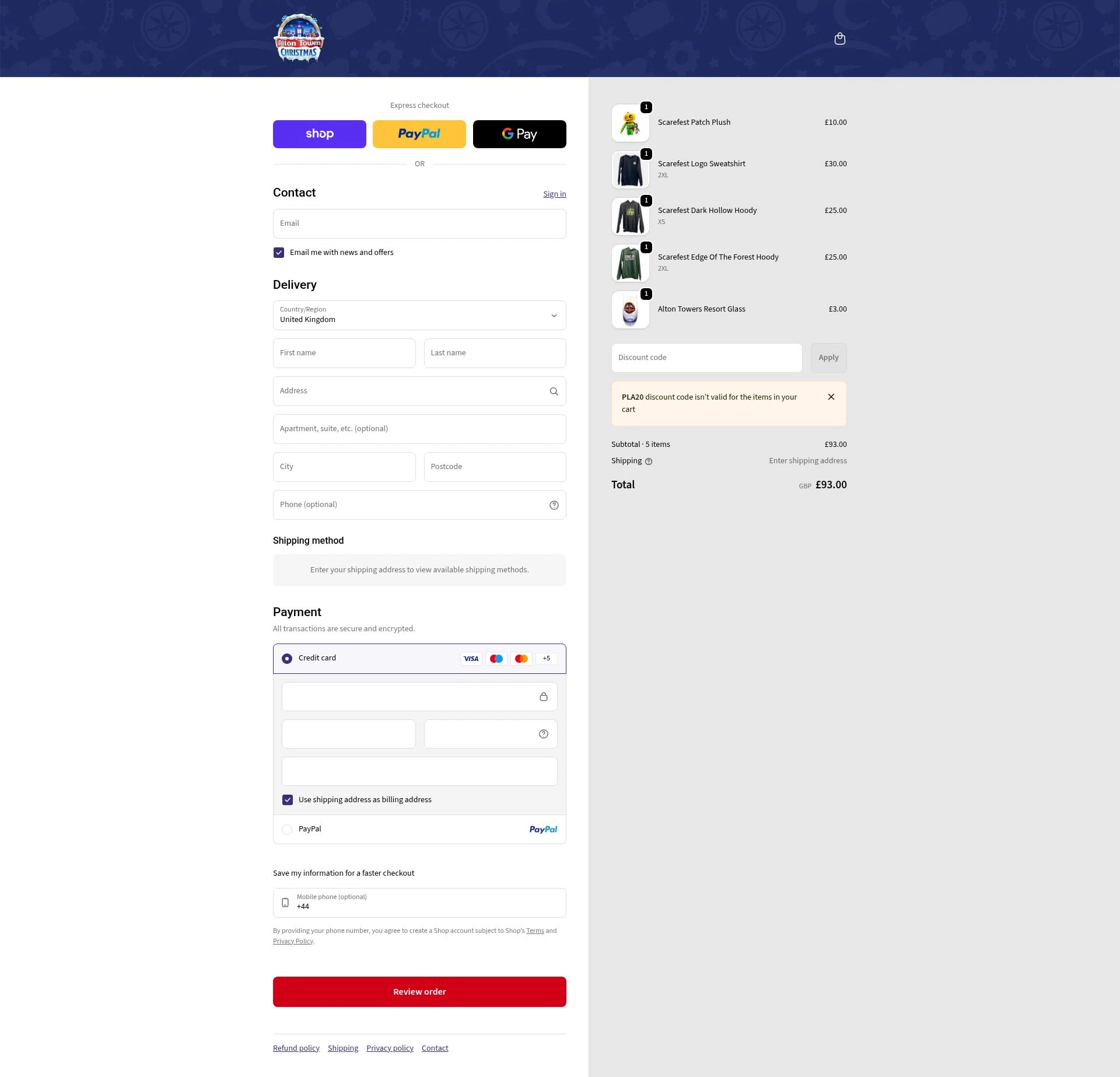 Alton Towers checkout page showing Alton Towers discount code box | Screenshot taken by SimplyCodes community member on Feb 15, 2026