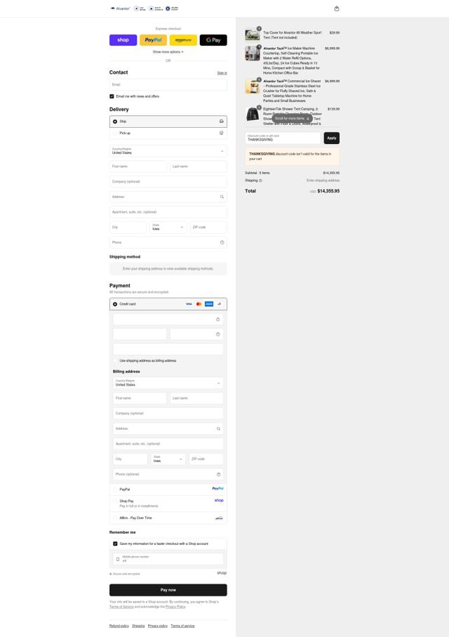 Alvantor checkout page showing Alvantor promo code box | Screenshot taken by SimplyCodes community member on Sep 11, 2025