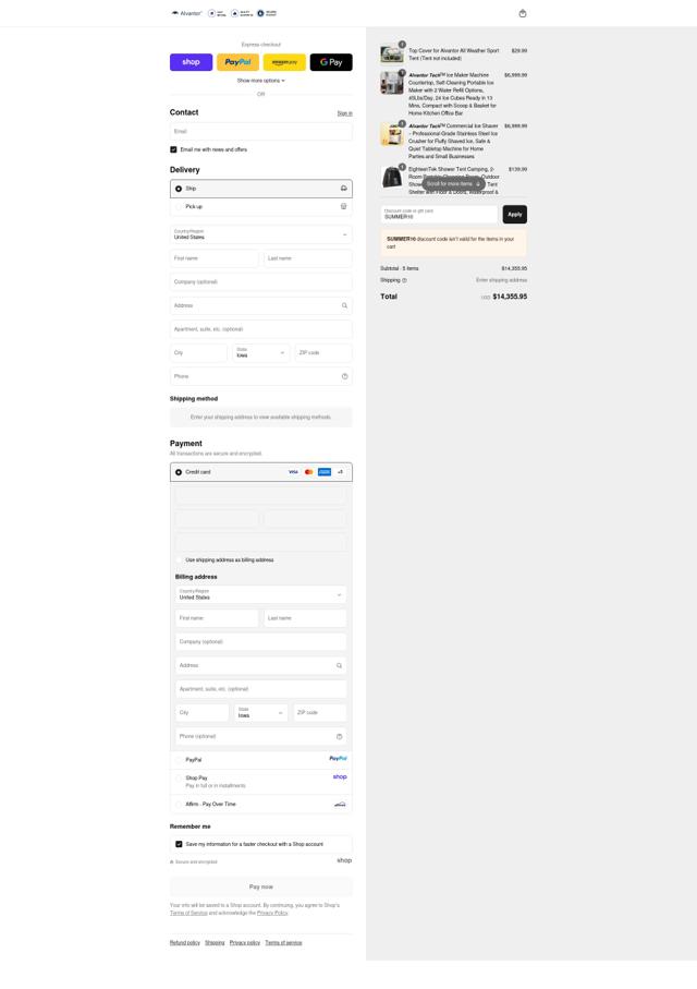 Alvantor checkout page showing Alvantor promo code box | Screenshot taken by SimplyCodes community member on Sep 11, 2025