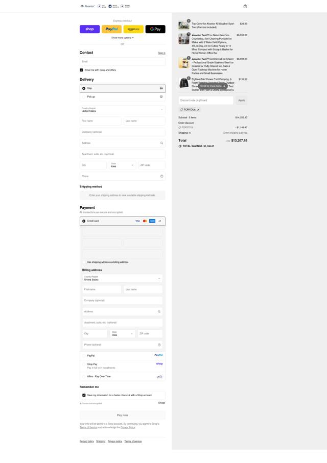 Alvantor checkout page showing Alvantor promo code box | Screenshot taken by SimplyCodes community member on Sep 11, 2025