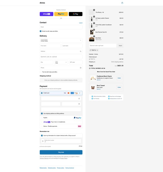 Alvies checkout page showing Alvies discount code box | Screenshot taken by SimplyCodes community member on Jul 11, 2025
