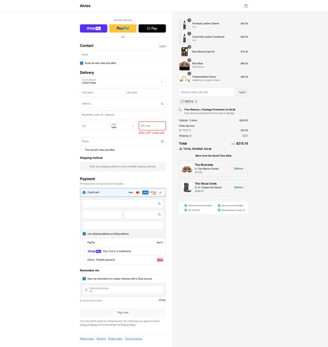 Alvies checkout page showing Alvies discount code box | Screenshot taken by SimplyCodes community member on Aug 13, 2025