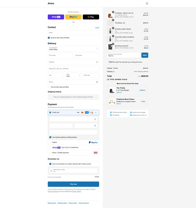 Alvies checkout page showing Alvies discount code box | Screenshot taken by SimplyCodes community member on Jul 5, 2025
