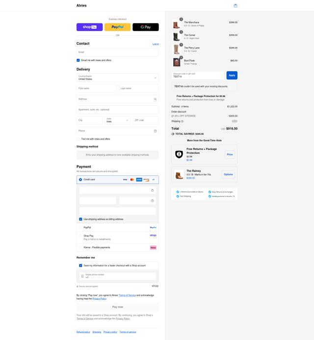 Alvies checkout page showing Alvies discount code box | Screenshot taken by SimplyCodes community member on Aug 27, 2025